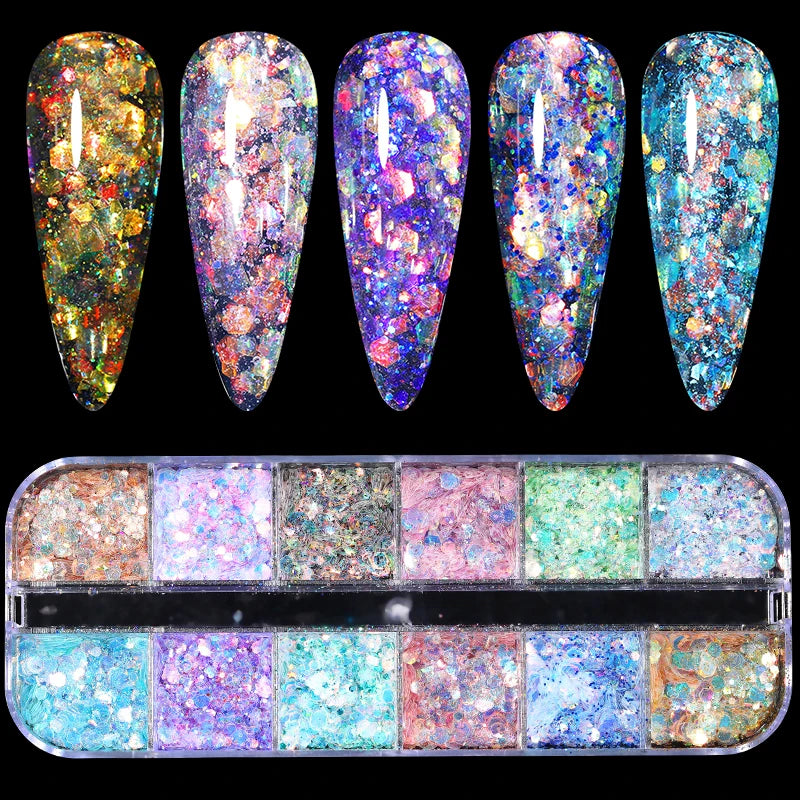 1 Box Aurora Nail Sequins Crystal Thin Irregular Butterfly Star Sparkly Nail Flakes UV Gel Polish Manicure Nail Art Decorations