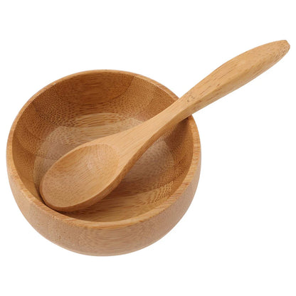 2PCS Mini Bamboo Facial Mask Bowl Set Spa Skin Care Stirring Bowl Massage Oil Dish DIY Mixing Tool With Spoon For Face Beauty