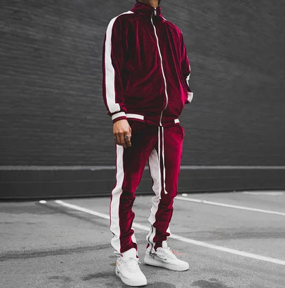 men velour tracksuit sport jogging suits two piece cotton blank track suit set High quality wholesale