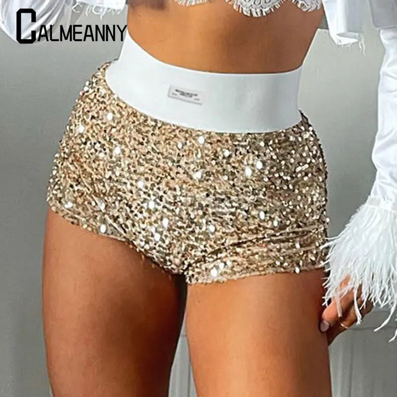 Summer New Fashion Trend Sequined High Waist Mini Shorts Glitter Clothing Sexy Skinny Party Nightclub Women Shorts Streetwear