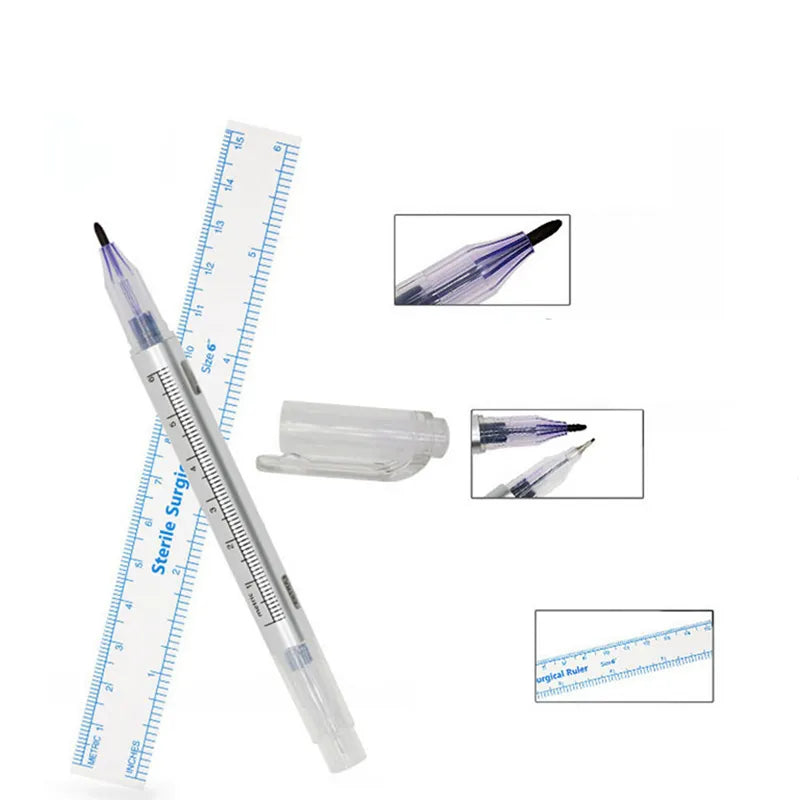 Double Head Surgical Eyebrow Tattoo Skin Marker Pen Tool Accessories Tattoo Marker Pen with Measuring Ruler Microblading