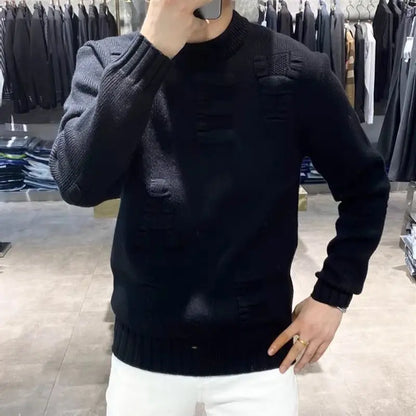 Men's Clothing Letter Crewneck Knit Sweater Male Round Collar Green Pullovers Korean Fashion Sheap Jumpers Loose Fit Sweat-shirt