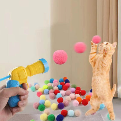 Cat Toys Interactive Launch Training Toy For Pet Kitten Creative Mini Shooting Gun Games Stretch Plush Ball Toys Pet Supplies