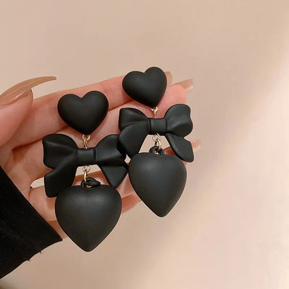 Retro Black Heart Earrings For Women Bowknot Love Drop Earrings Vintage Female Party Ear Jewelry Valentine Day Gifts Wholesale