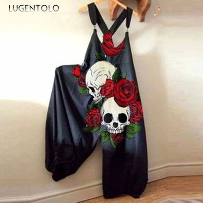 Women Casual Jumpsuits Sleeveless Multi-pattern Skull Print Summer Fashion Female New Loose Street 5XL Thin Jumpsuit Part 1