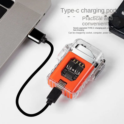 USB Plasma Lighter Type-c Transparent Shell Flash Light Electronic Pulse Lighter Creative Lanyard Double Arc Gadget Cool Lighter