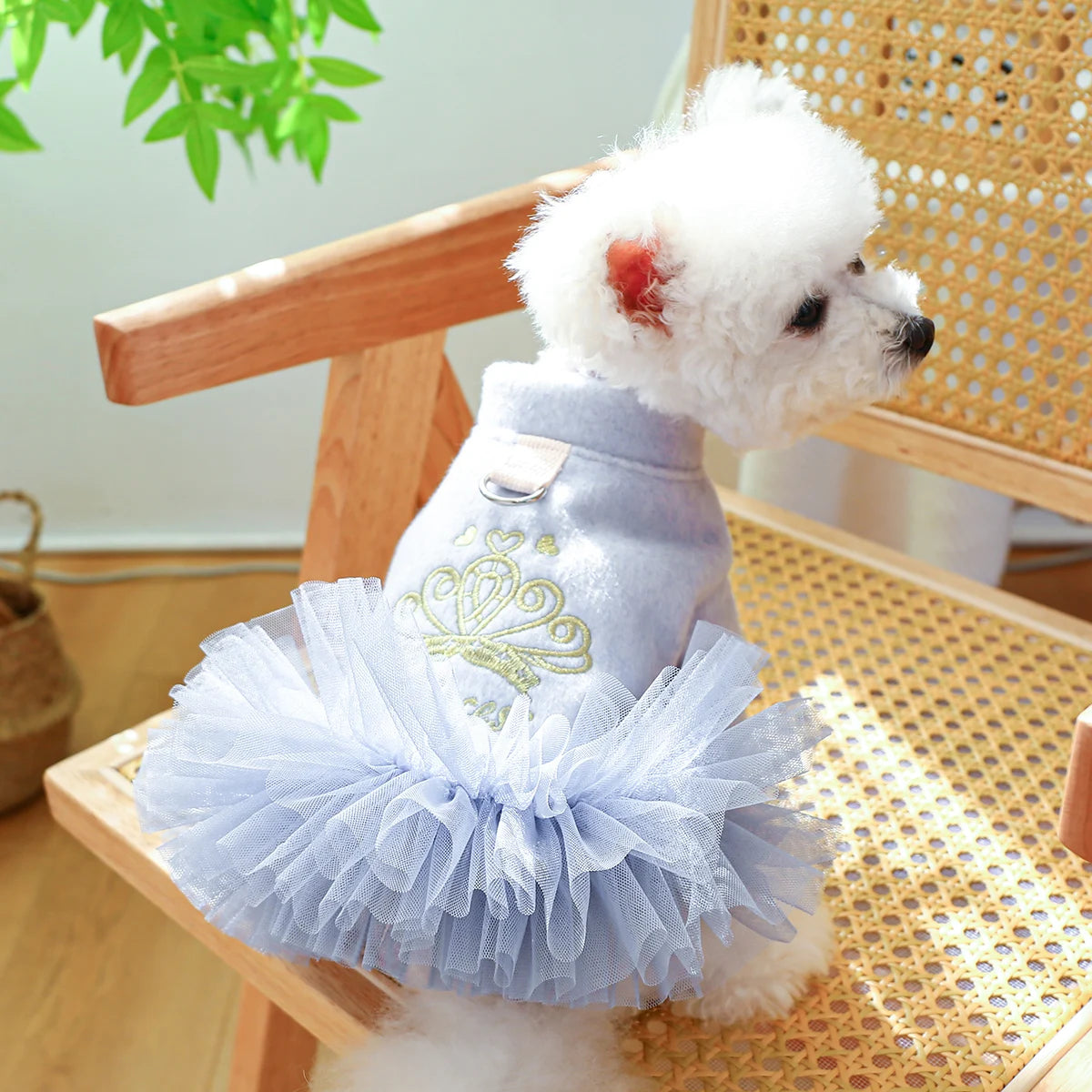 1PC Pet Clothing Dog Autumn and Winter Thickened Blue Crown Princess Dress With Drawstring Buckle For Small Medium Dogs