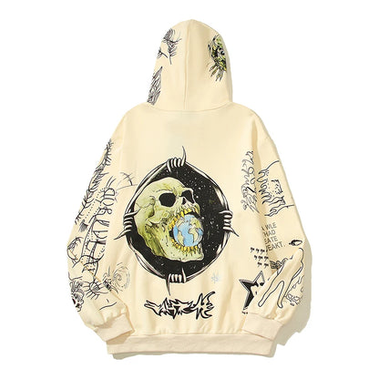 Skeleton Graffiti Terry Material Mens Hoodies Streewear Autumn Pullover Hoodie for Men