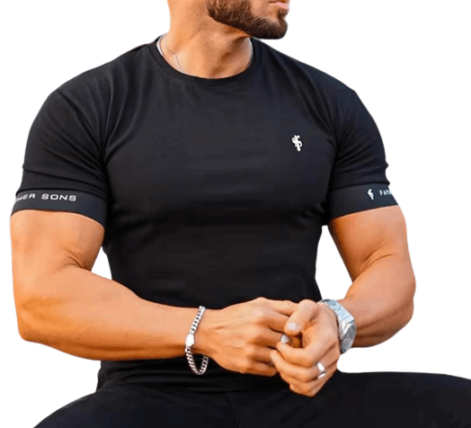 Men's Black  Slim-Fit Round Neck Tee-Shirt