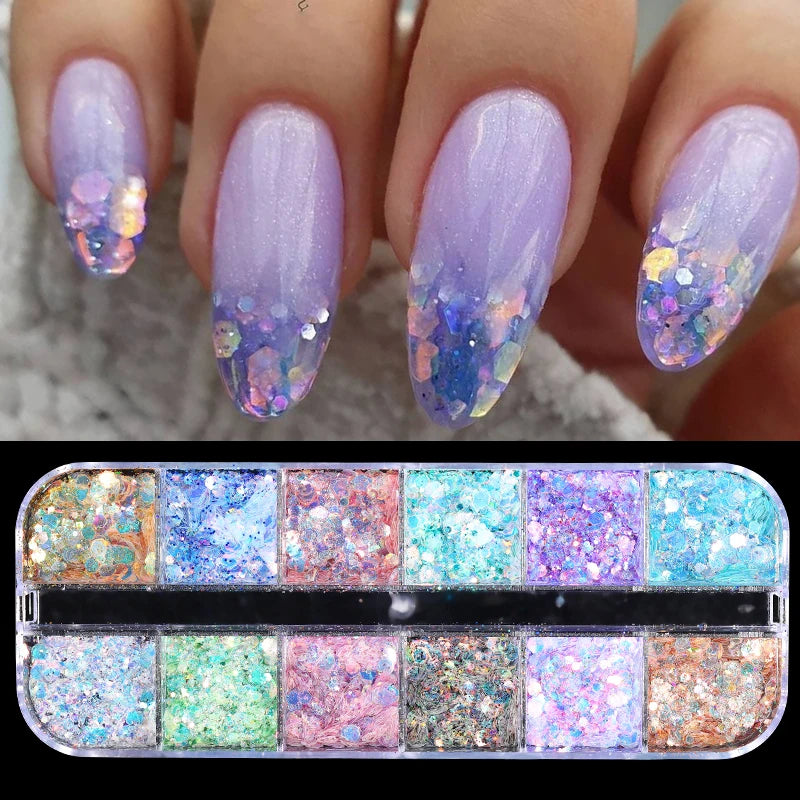 1 Box Aurora Nail Sequins Crystal Thin Irregular Butterfly Star Sparkly Nail Flakes UV Gel Polish Manicure Nail Art Decorations