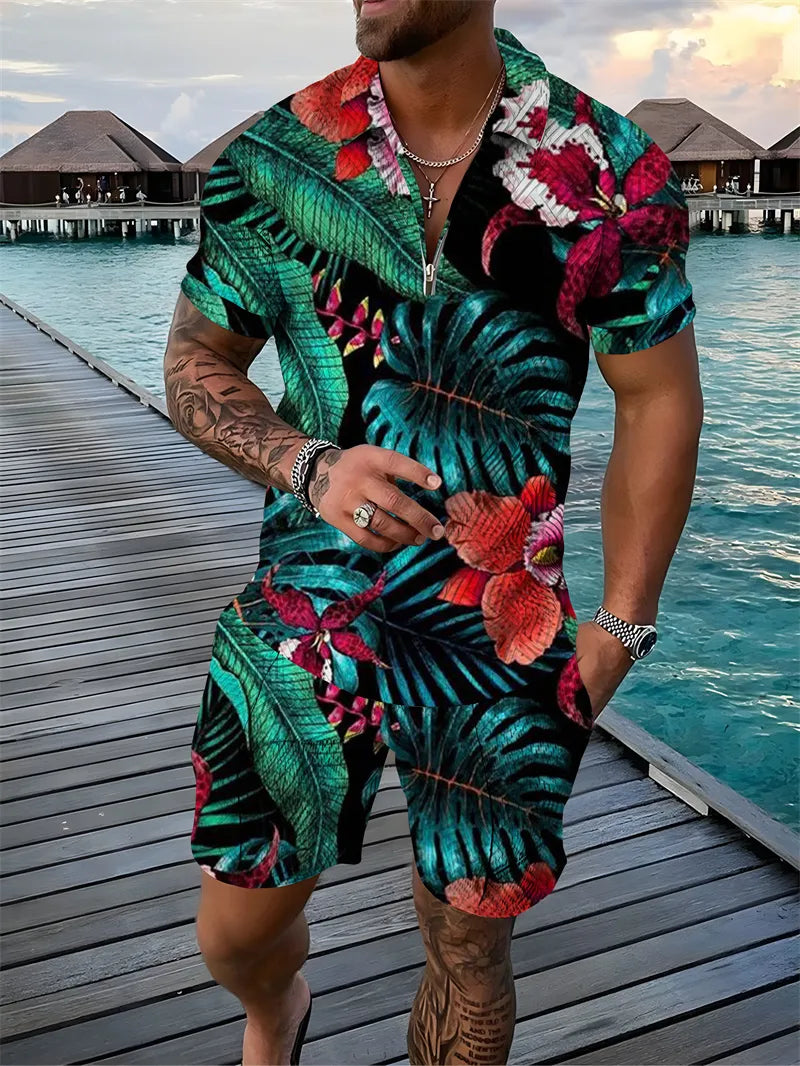 Flower 3D Print Polo Shirts Shorts Sets Men's Fashion Floral Oversized Short Sleeve Shirt Pants Set Suits Man Tracksuit Clothing