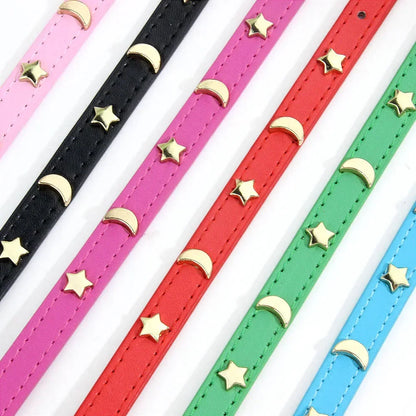 Cute Cat Collar Soft Leather Pet Collars For Small Dog Kitten Puppy Necklace Cat Accessories  Star Moon Rivets Decoration XS-M