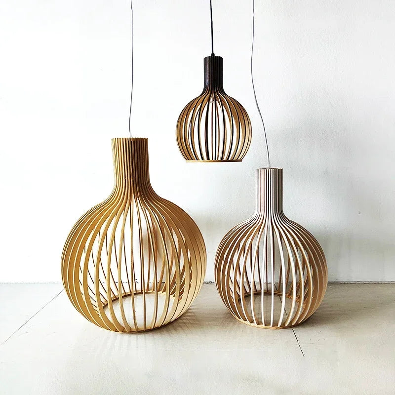 Modern Pendant Lamp Chinese Restaurant Solid Wood Creative Birdcage Chandeliers for Living Room Dining Table Lighting Home Decor