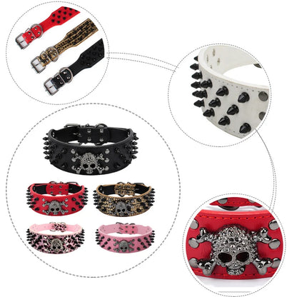 Dog Collar Skull Fashion Rivet Decorative Leather Dog Collar for Small Medium Large Dogs Pet Dog Accessories Labrador Dog Collar