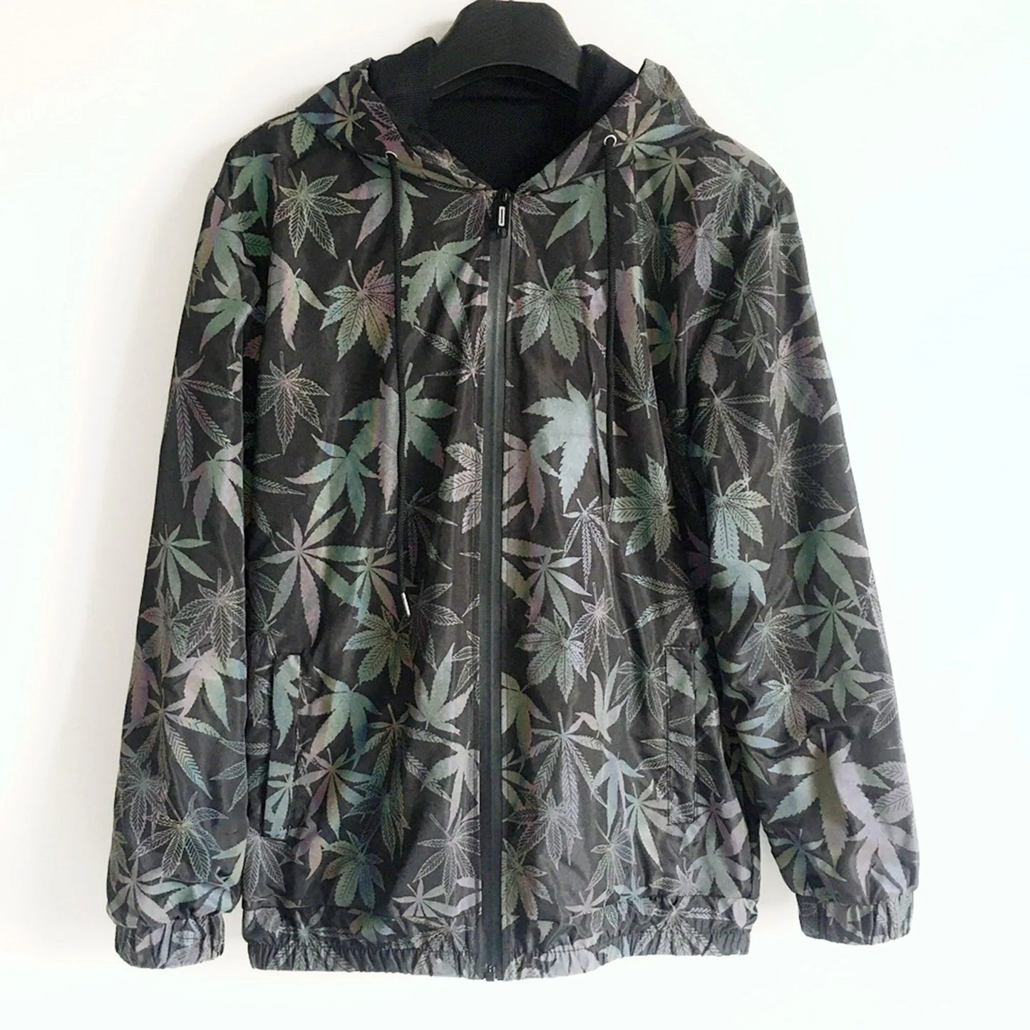 Unisex Holographic Men’s Geometric Reflective “Leaf Pattern” Jacket Reflect Light Casual Coats