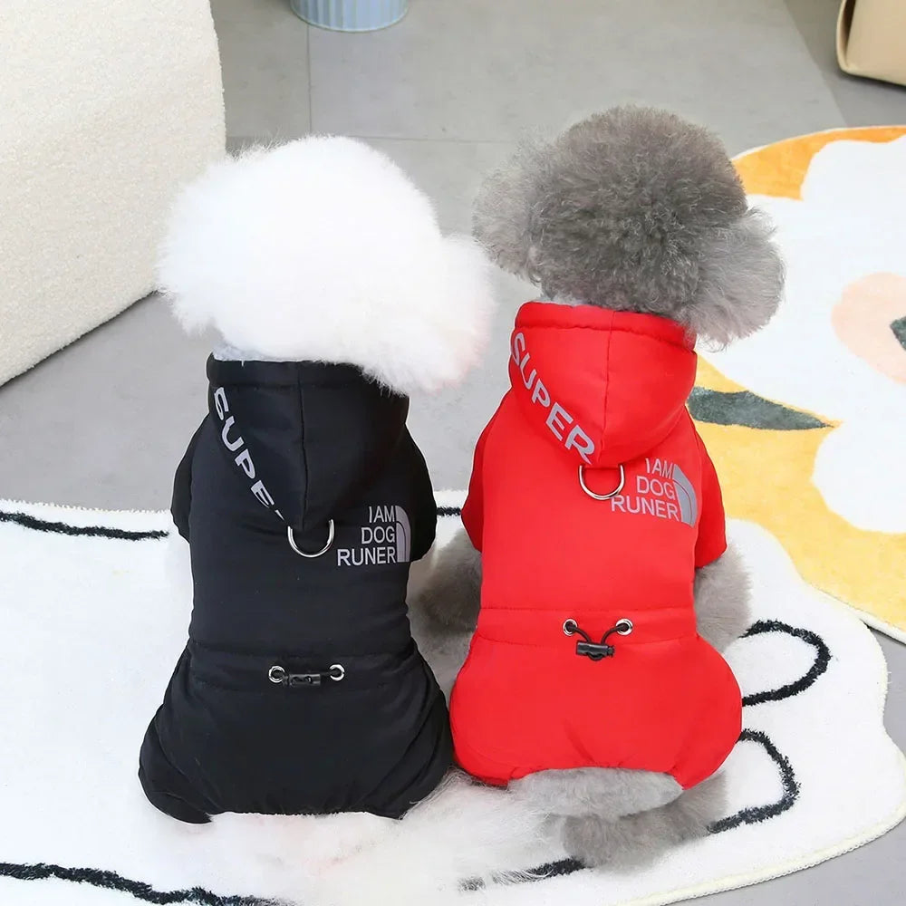 Small Dog Coat Waterproof Puppy Down Jacket Padded Coat with Hooded Reflective Winter Snowproof 4 Legs Pet Clothes for Dogs Cats