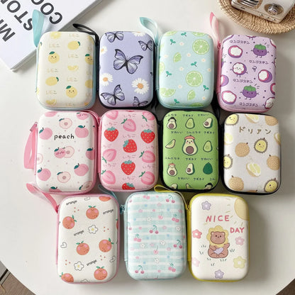 Cute Cartoon Fruit Pattern Headphone Data Cable Storage Bags Charger Power Bank Rectangular Box Zipper Bag Pocket Pouch