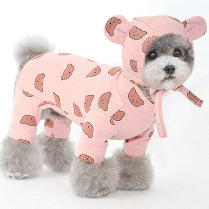 Cotton Pet Clothes Bear Pattern Dog Pajamas Jumpsuit 4 Legs Coat O-neck Tshirt Sweatshirt Set Pajamas Overalls Puppy Cat Clothes