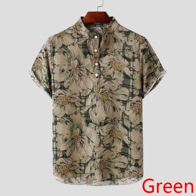 Wiaofellas Mens Printed Camisa Masculina Summer Hawaiian Blouse Men Vintage Shirts Short Sleeve Lapel Camisa Casual Buttons Blusas