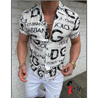 Hot Sale Men's Hawaii Shirt casual slim Turn-down Collar Short Sleeve Shirt Casual brand printed monogram shirt