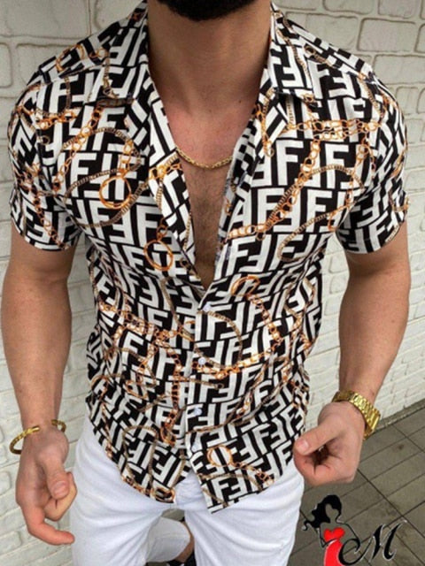 Hot Sale Men's Hawaii Shirt casual slim Turn-down Collar Short Sleeve Shirt Casual brand printed monogram shirt