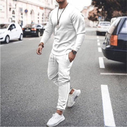 2021Autumn New Sik Silk Print Men&#39;s Fashion Trend Casual Sports Long-Sleeved T-Shirt Outdoor Jogging Sweatshirt Suit 2 Piece Set