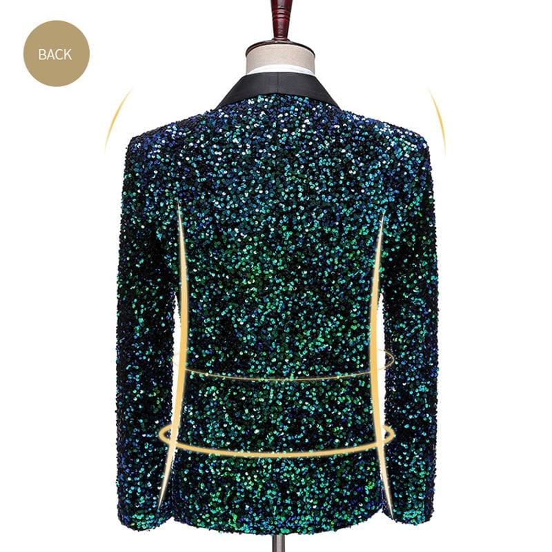 Shiny Green Shawl Collar One Button Sequins Bling Glitter Party Blazer