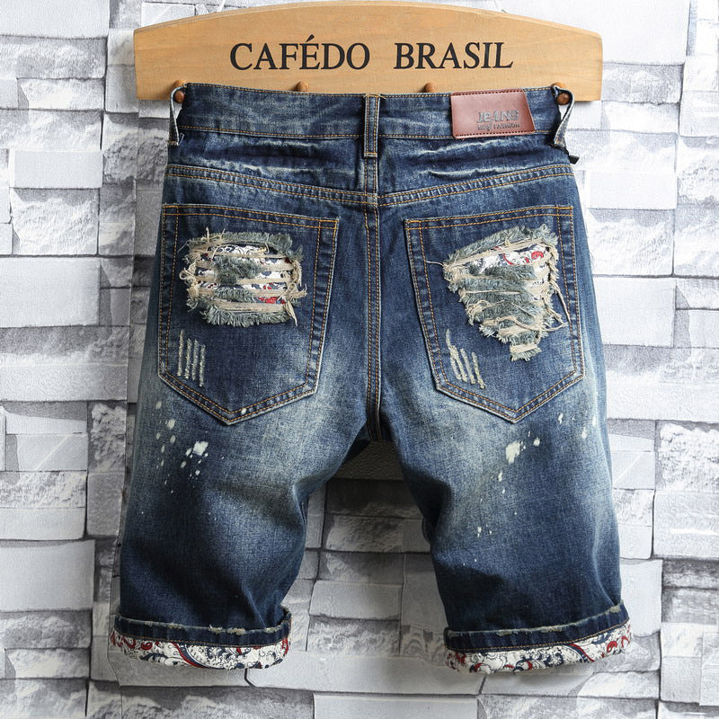 2024 foreign trade big broken cave, jeans men, old retro short pants, single export men's shorts manufacturers