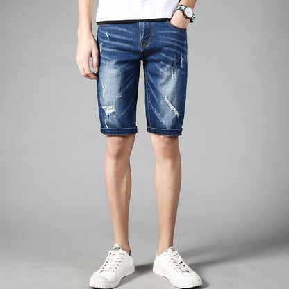 2024 summer new Hong Kong wind broken jeans men's five pants pants sports casual trend student short pants