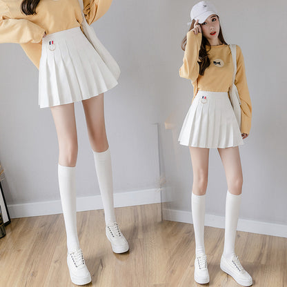 Pleated skirt female 2021 autumn and winter new high waist A word skirt white black student college wind skirt skirt