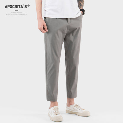 Amoy system burst ice silk nine points pants men and summer small straight Korean version 9 points casual pants trend wild thin trousers