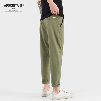 Amoy system burst ice silk nine points pants men and summer small straight Korean version 9 points casual pants trend wild thin trousers