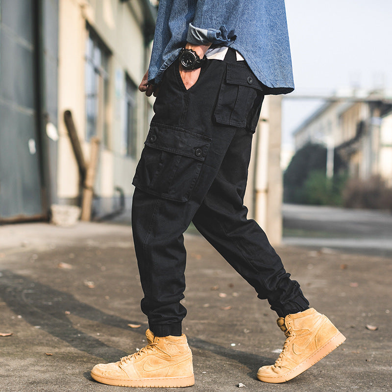 Summer cargo tooling pants men's tidal brand loose stroll trousers casual trousers Korean version of the trend nine pants men