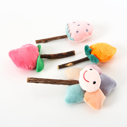 Foreign trade pet cat mi wood Tianzhu roller rogue lollipop candy stick strawberry flower peach interactive toy