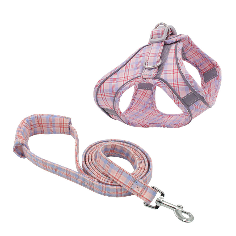 Berry pet traction rope vest dog dog chest straps reflective plaid small and medium-sized dog traction rope manufacturers wholesale