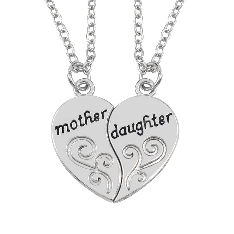 Two-petal heart-shaped letter stitching necklace mother daughter mother daughter love pendant clavicle chain