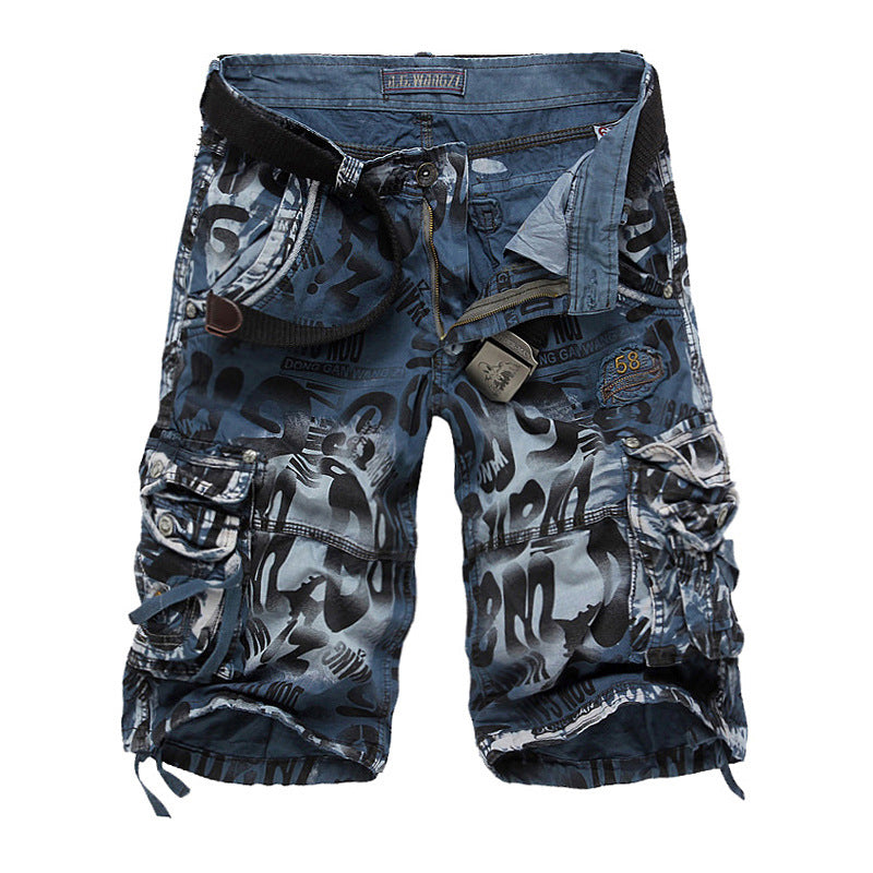 Men's Denim Loose Casual Five-point Overalls Camouflage Shorts