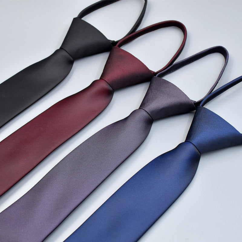 Lazy Korean version of the easy-to-pull solid color 6cm quality can be personalized to customize the company logo monochrome men's zipper tie