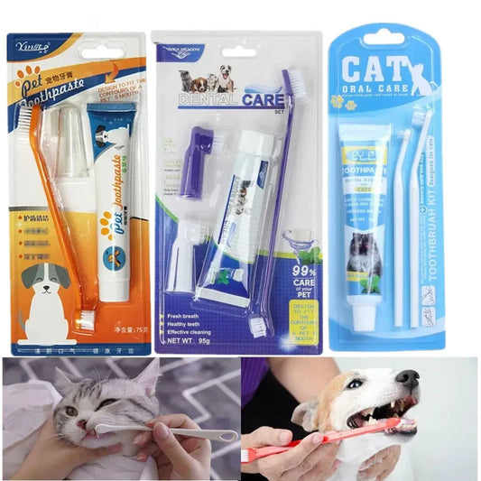 Dog Cat Toothbrush Toothpaste Kit Pet Cleaning Tooth Oral Cleaner Kitten Puppy Gel Toothpaste Set Pet Grooming Supplies