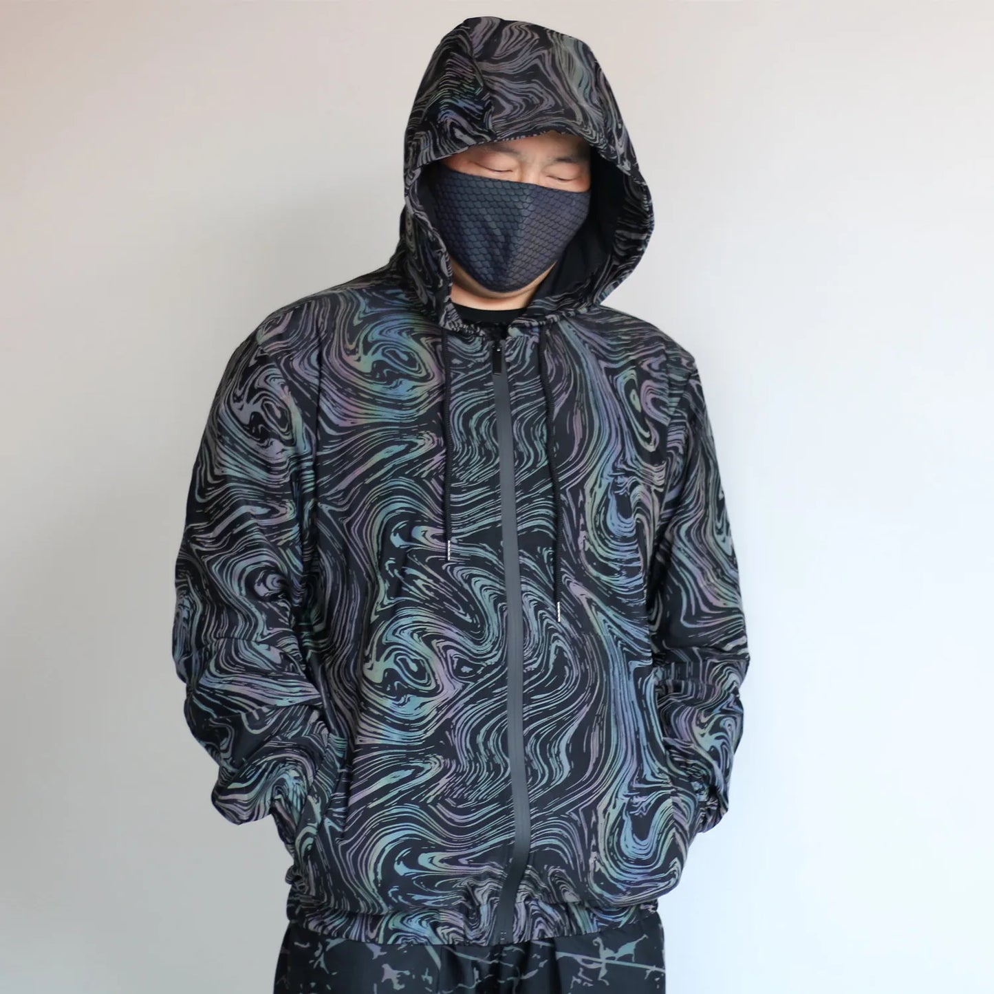 Unisex Holographic Men’s Geometric Reflective "Vortex Pattern" Jacket Reflect Light Casual Coats