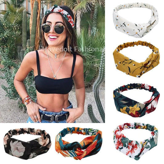 Fashion Women Girls Summer Bohemian Hair Bands Print Headbands Vintage Cross Turban Bandage Bandanas HairBands Hair Accessories