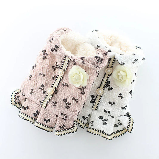 Winter Dog Warm Dress Cat Coat Little Fragrant Lace Skirt Design Pet Puppy Hoodie Autumn/Winter Clothing