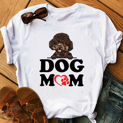 Harajuku kawaii poodle dog mom print funny t shirts femme summer top female t-shirt graphic tees pet lover friends gift t-shirt