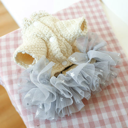 Dress in warm fabric with tutu skirt for your Princess's cold days. Luxury chic clothing for your Pet.