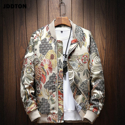 Mens Japanese Embroidery Bomber Jacket Loose Baseball Uniform