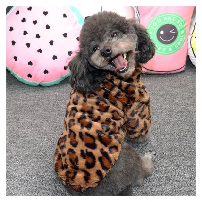 Pet Clothes Dog Coat Warm Leopard Jacket Autumn Winter Clothes Bichon Teddy Rainbow Color Pet Cross-dressing Tide Brand Clothes