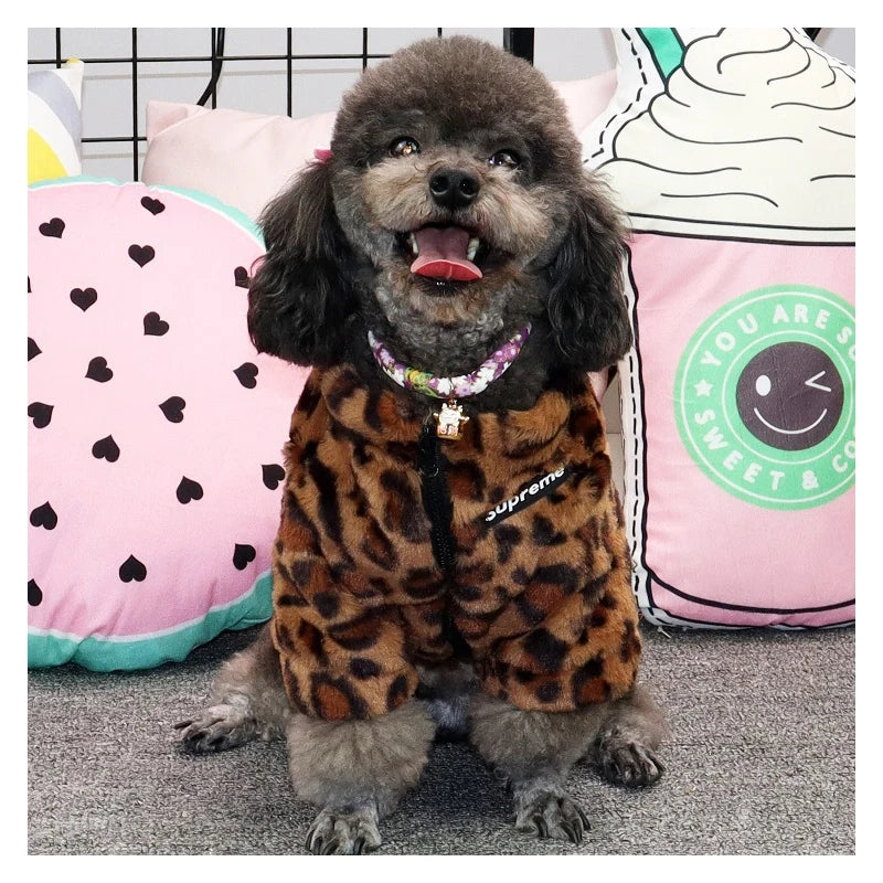 Pet Clothes Dog Coat Warm Leopard Jacket Autumn Winter Clothes Bichon Teddy Rainbow Color Pet Cross-dressing Tide Brand Clothes