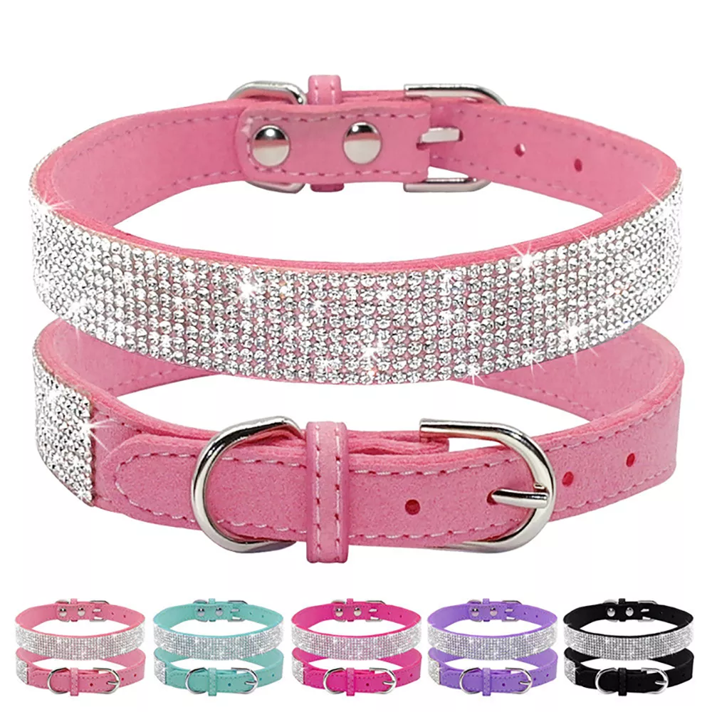 Dog Collar Crystal Glitter Rhinestone Pet Collars Zinc Alloy Buckle Collar For Small Medium Dogs Cats Chihuahua Pug Dog Collar