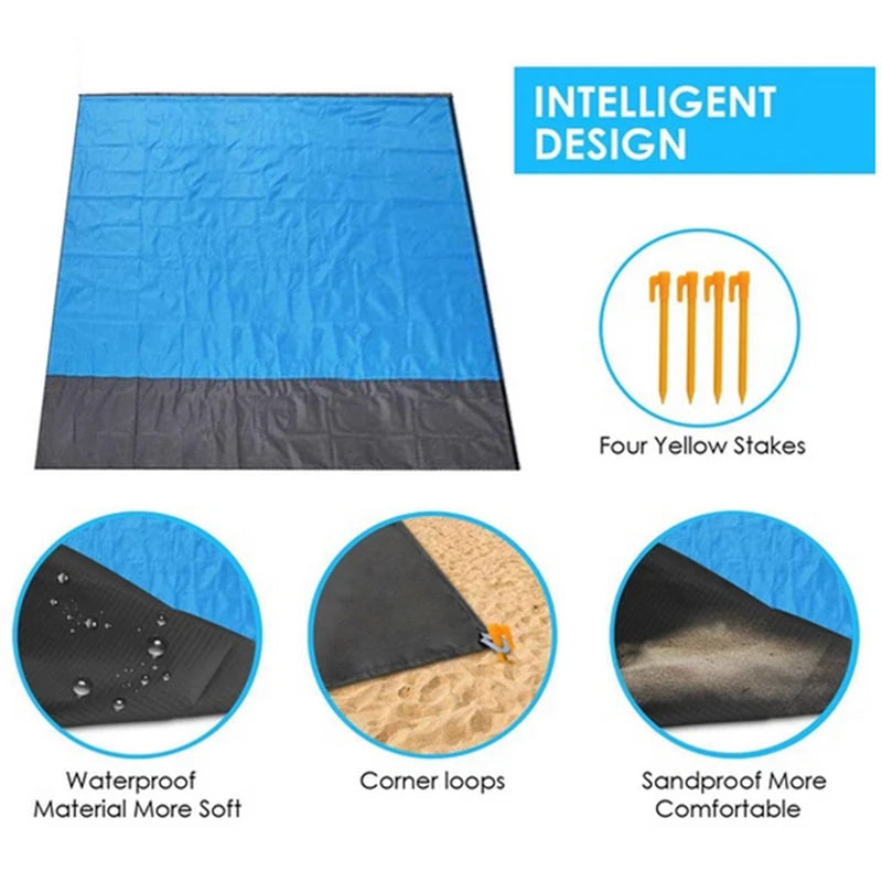 2x2.1m Waterproof Pocket Beach Blanket Folding Camping Mat Mattress Portable Lightweight Mat Outdoor Picnic Mat Sand Beach Mat