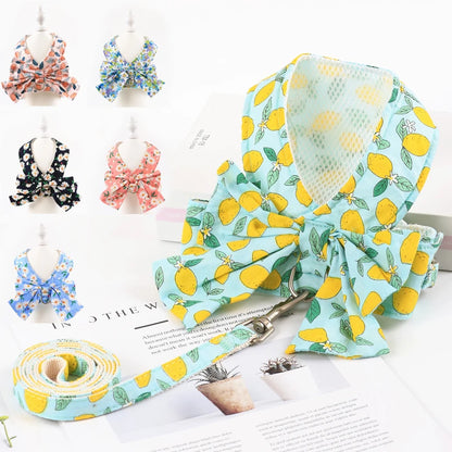 Breathable Dog Harness and Leash Set Floral Bowknot Cat Harnesses for Small and Medium Dog Vest Leashes Pet Accessoires